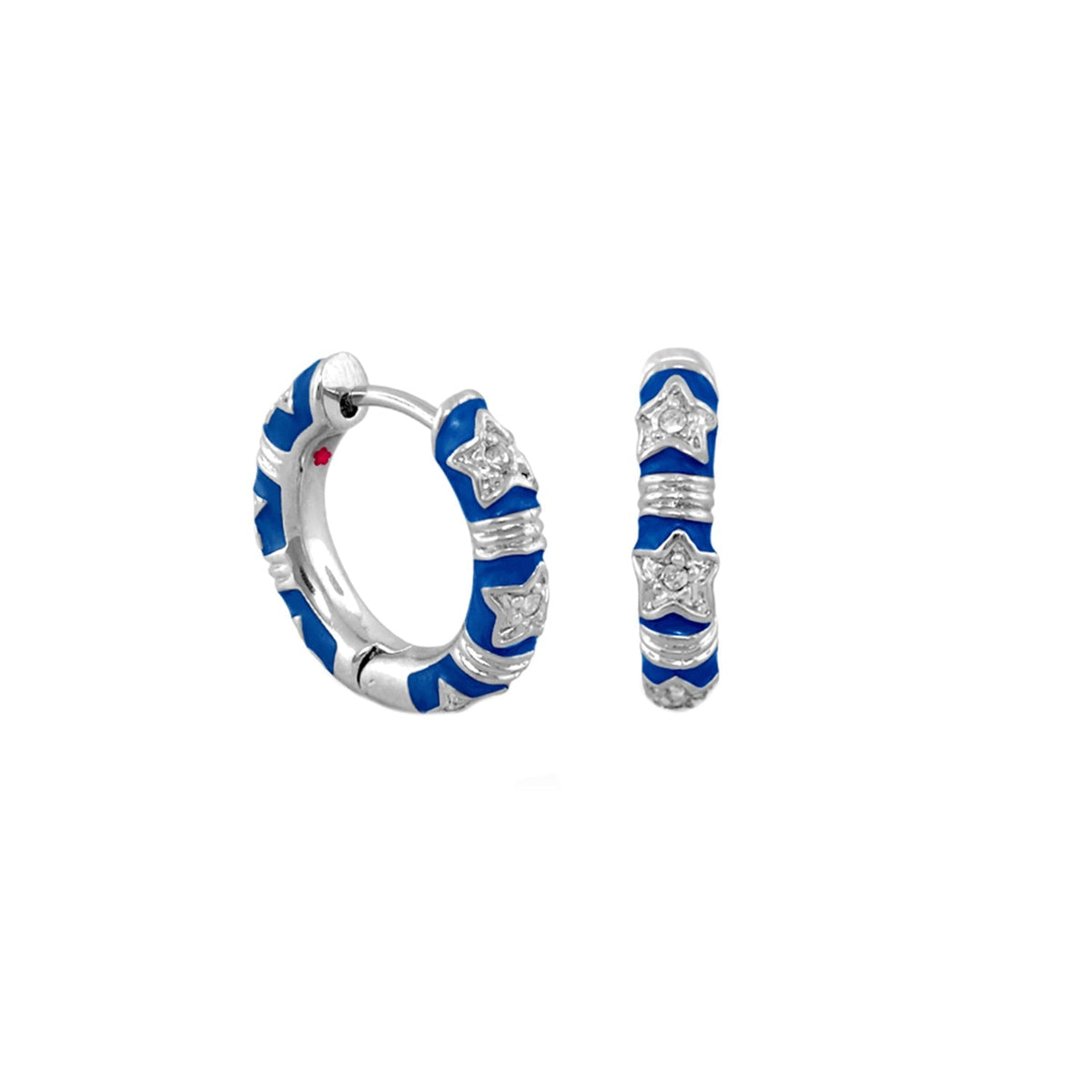 Stars of Night Wide Huggie earrings by Lauren G Adams, blue enamel star accents, pair on Tampa Home & Garden Store