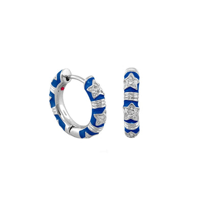 Stars of Night Wide Huggie earrings by Lauren G Adams, blue enamel star accents, pair on Tampa Home & Garden Store
