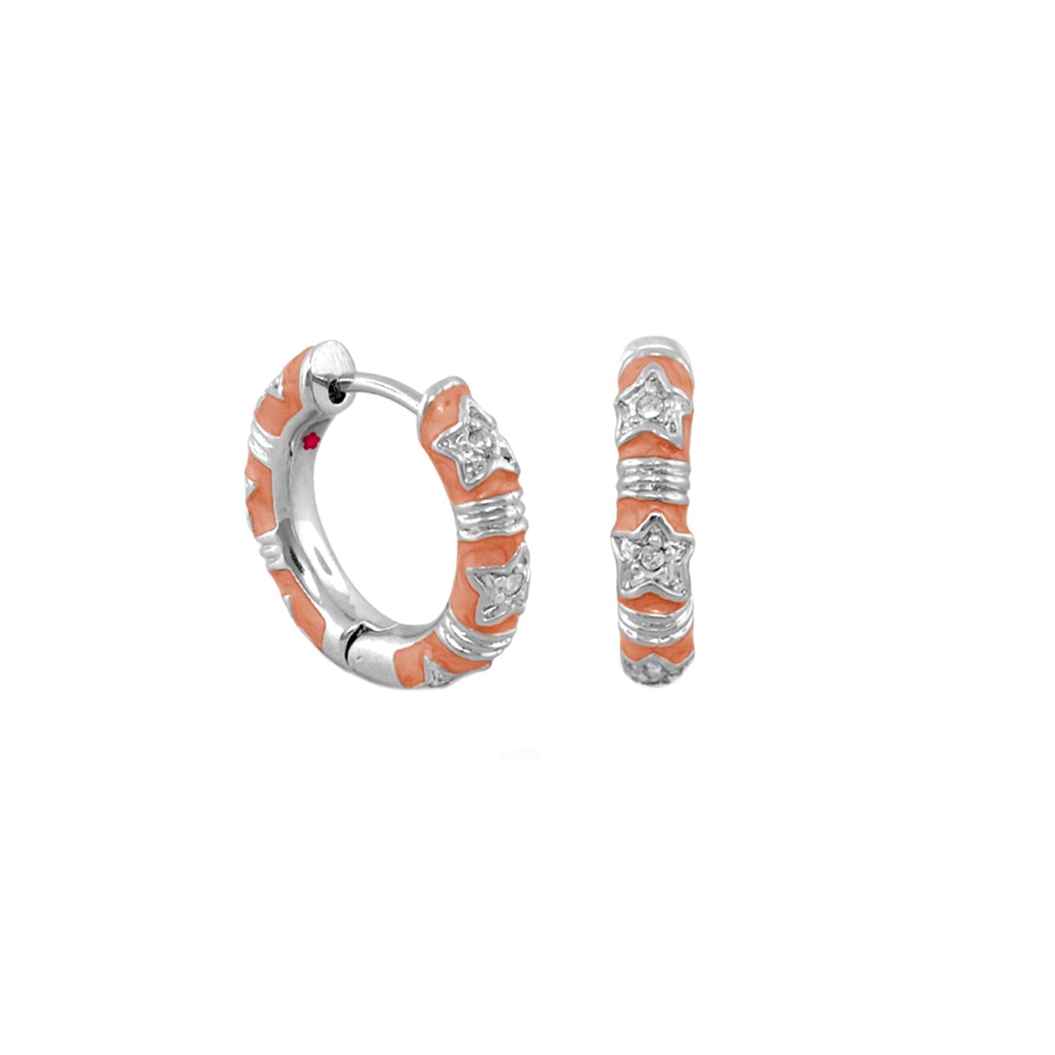 Earrings Stars of Night Wide Huggie with coral enamel and silver star accents by Lauren G Adams on Tampa Home & Garden Store