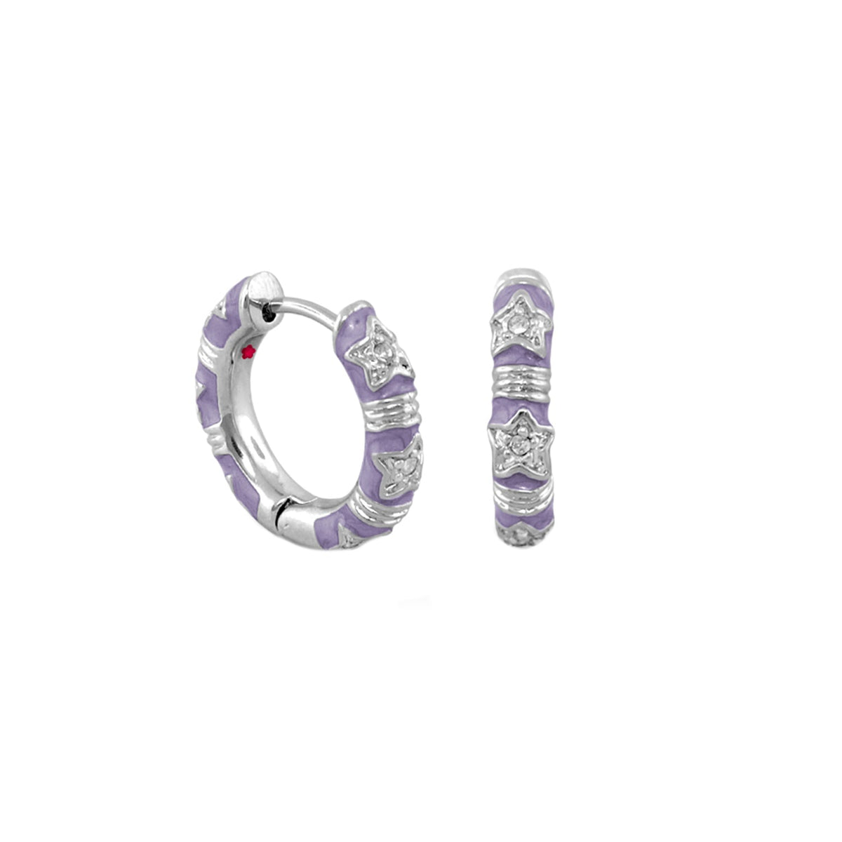 Stars of Night Huggie earrings, purple enamel with silver star charms, by Lauren G Adams, pair on Tampa Home & Garden Store
