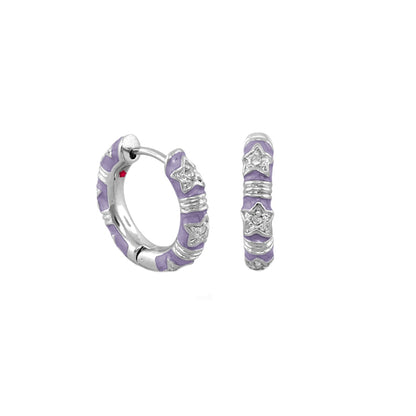 Stars of Night Huggie earrings, purple enamel with silver star charms, by Lauren G Adams, pair on Tampa Home & Garden Store