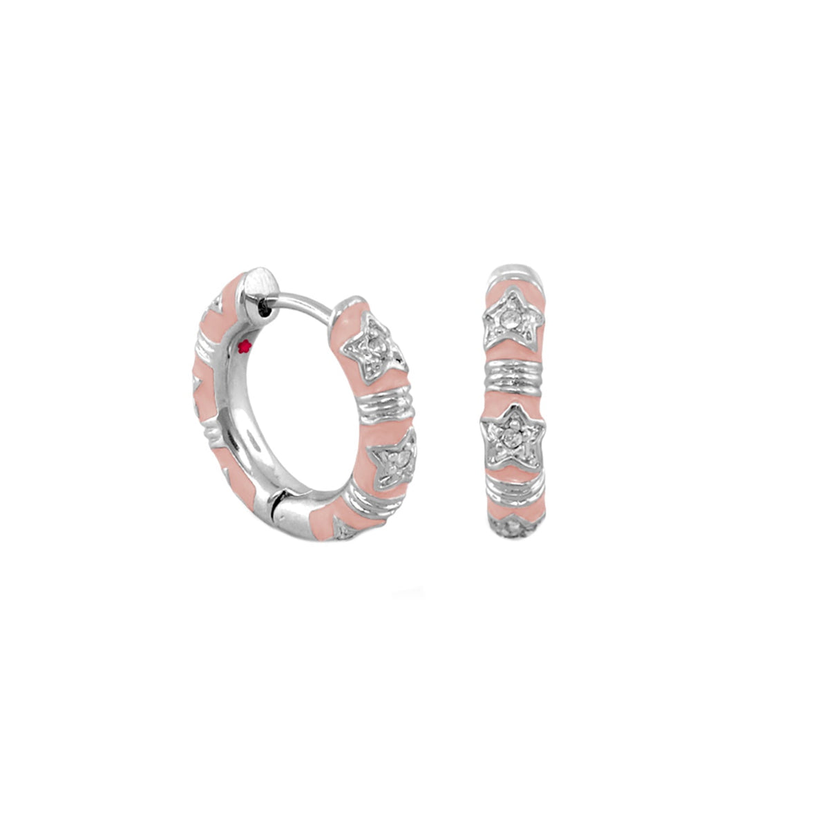 Stars of Night Earrings Pair Wide Huggie hoops in pink enamel with stars by Lauren G Adams on Tampa Home & Garden Store
