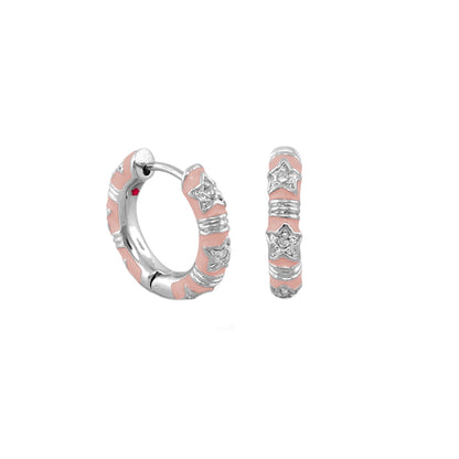 Stars of Night Earrings Pair Wide Huggie hoops in pink enamel with stars by Lauren G Adams on Tampa Home & Garden Store