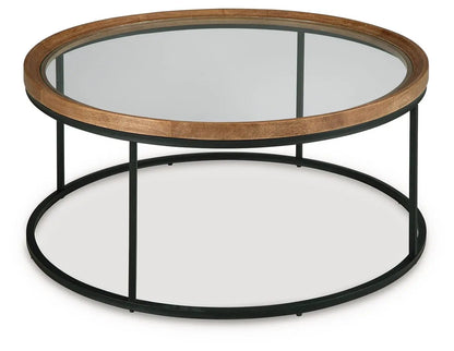 Noraluna round end table glass top wood rim black metal frame Unique Piece Furniture on Tampa Home & Garden Store