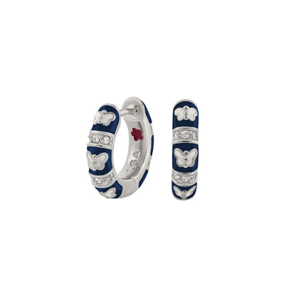 Butterfly World Earrings by Lauren G Adams, blue enamel hoops with butterfly accents on Tampa Home & Garden Store