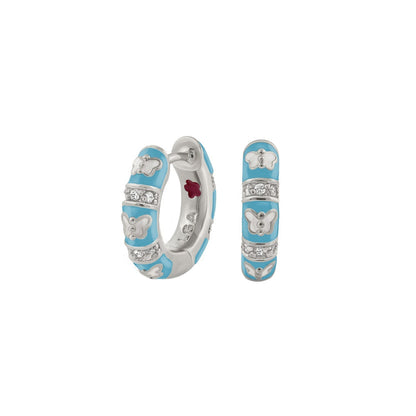 Butterfly World Earrings pair blue enamel with butterfly motifs and crystals on Tampa Home & Garden Store