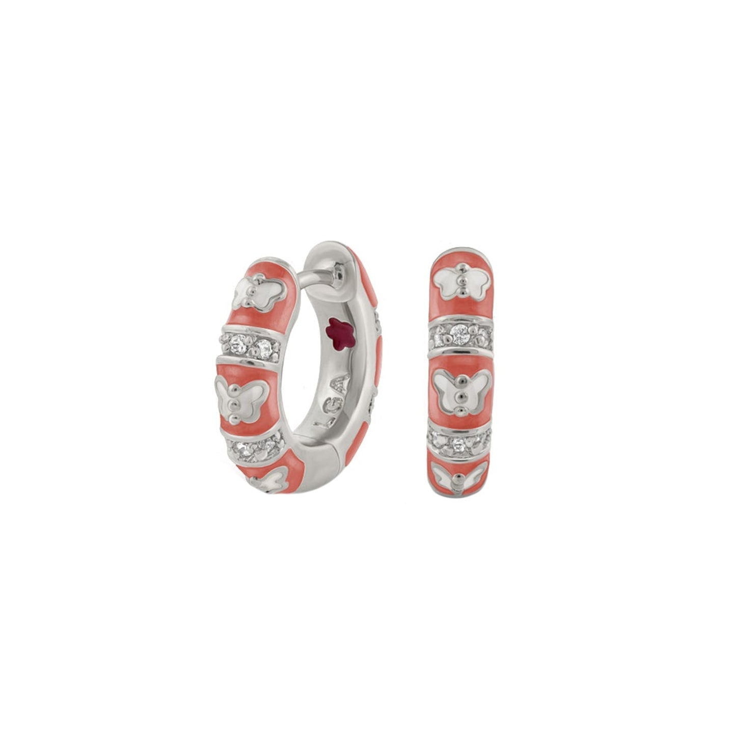 Butterfly World Earrings coral enamel with silver butterfly accents by Lauren G Adams on Tampa Home & Garden Store