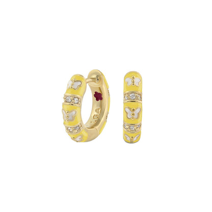 Butterfly World Earrings yellow gold hoops with white enamel butterflies by Lauren G Adams on Tampa Home & Garden Store