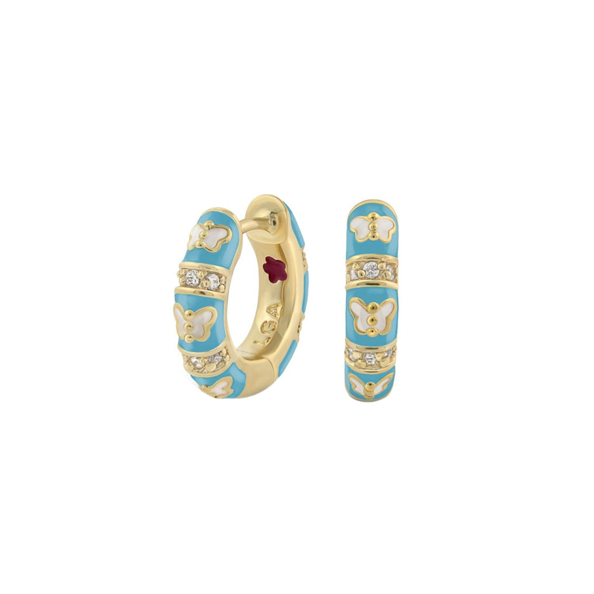 Butterfly World Earrings turquoise enamel hoops with gold accents 2-pc by Lauren G Adams on Tampa Home & Garden Store