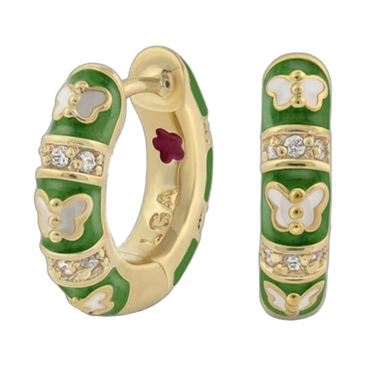Butterfly World Earrings by Lauren G Adams, green enamel with gold trim and crystal accents on Tampa Home & Garden Store