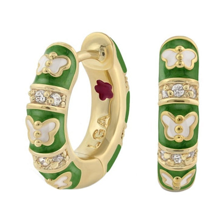 Butterfly World Earrings by Lauren G Adams, green enamel hoops with crystals on Tampa Home & Garden Store