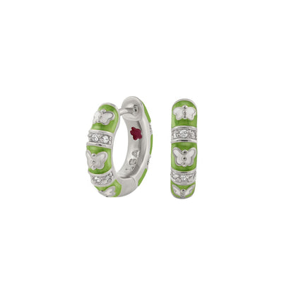 Butterfly World Earrings by Lauren G Adams, lime enamel hoops with butterfly charms on Tampa Home & Garden Store