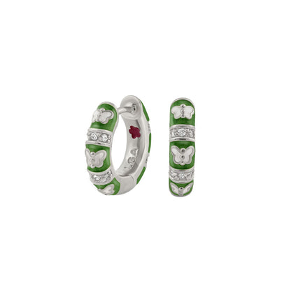 Butterfly World earrings by Lauren G Adams, green enamel butterfly hoops with crystal bands on Tampa Home & Garden Store