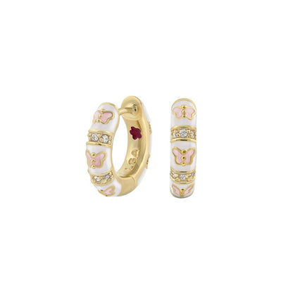 Butterfly World Earrings by Lauren G Adams gold-tone hoops with white enamel and butterflies on Tampa Home & Garden Store