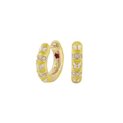 Butterfly World Earrings by Lauren G Adams, yellow enamel hoops with accents and crystals on Tampa Home & Garden Store