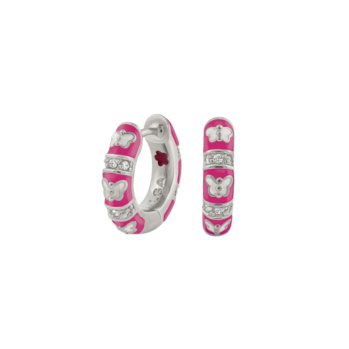 Butterfly World Earrings pink enamel hoop with crystal band and butterfly accents Lauren G Adams on Tampa Home & Garden Store
