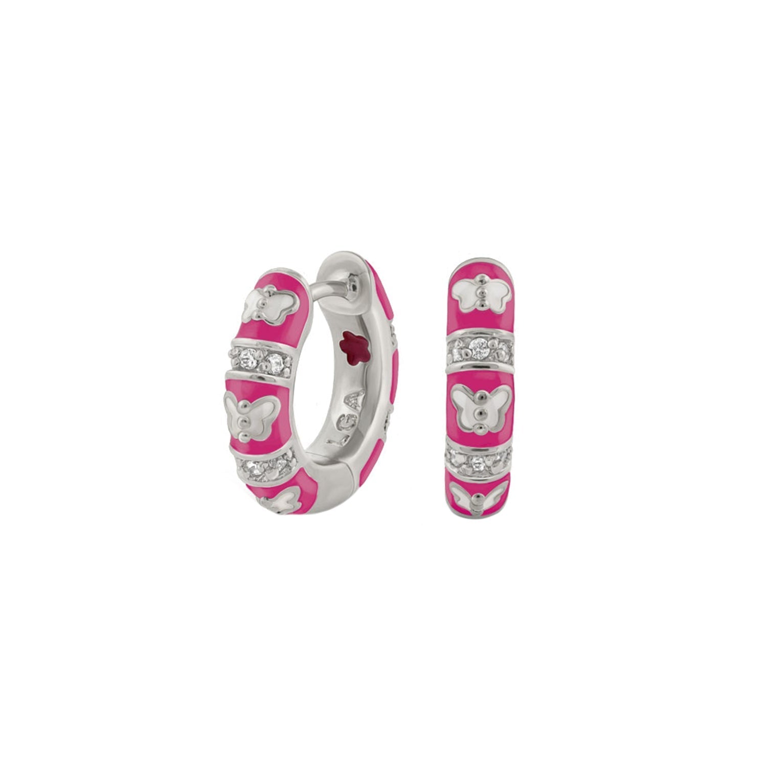 Butterfly World Earrings pink enamel hoop with crystal band and butterfly accents Lauren G Adams on Tampa Home & Garden Store