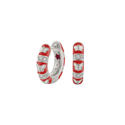 Butterfly World Earrings pair in red enamel with silver butterfly accents and crystal bands on Tampa Home & Garden Store
