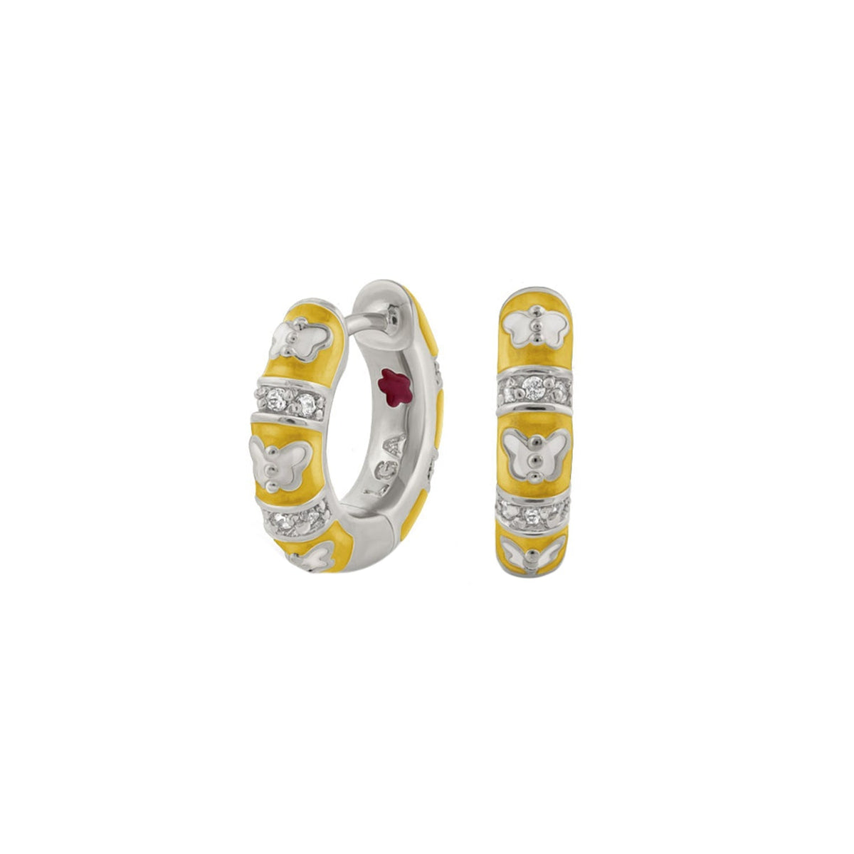 Butterfly World Earrings by Lauren G Adams; yellow enamel hoops with crystals on Tampa Home & Garden Store