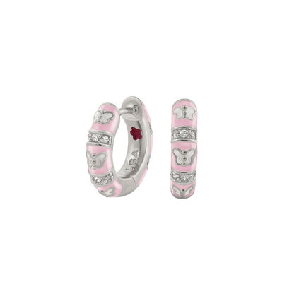 Butterfly World Earrings pink enamel hoop with butterfly charms and crystal accents by Lauren G Adams on Tampa Home & Garden Store