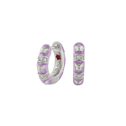 Butterfly World Earrings lavender enamel hoops silver butterfly accents and crystals by Lauren G Adams on Tampa Home & Garden Store