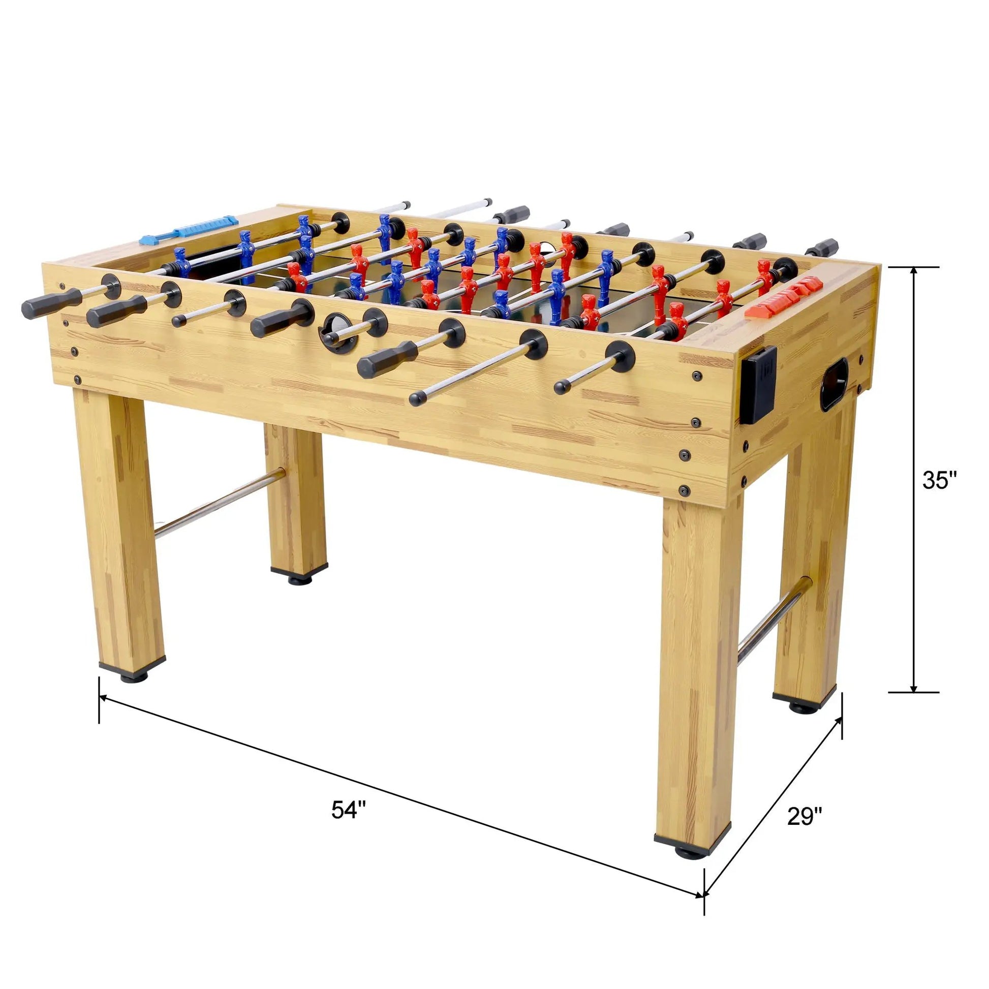 Foosball table Hurricane by Unique Piece Furniture; natural wood, red and blue players on Tampa Home & Garden Store