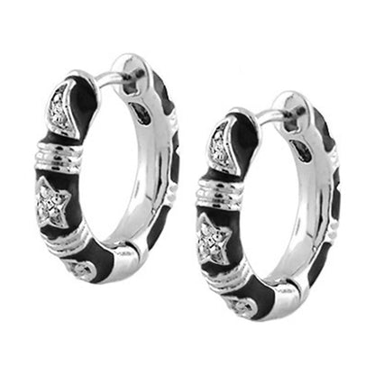 Stars of Night Slim Hoop Earrings pair with black enamel and silver hoops with star accents on Tampa Home & Garden Store