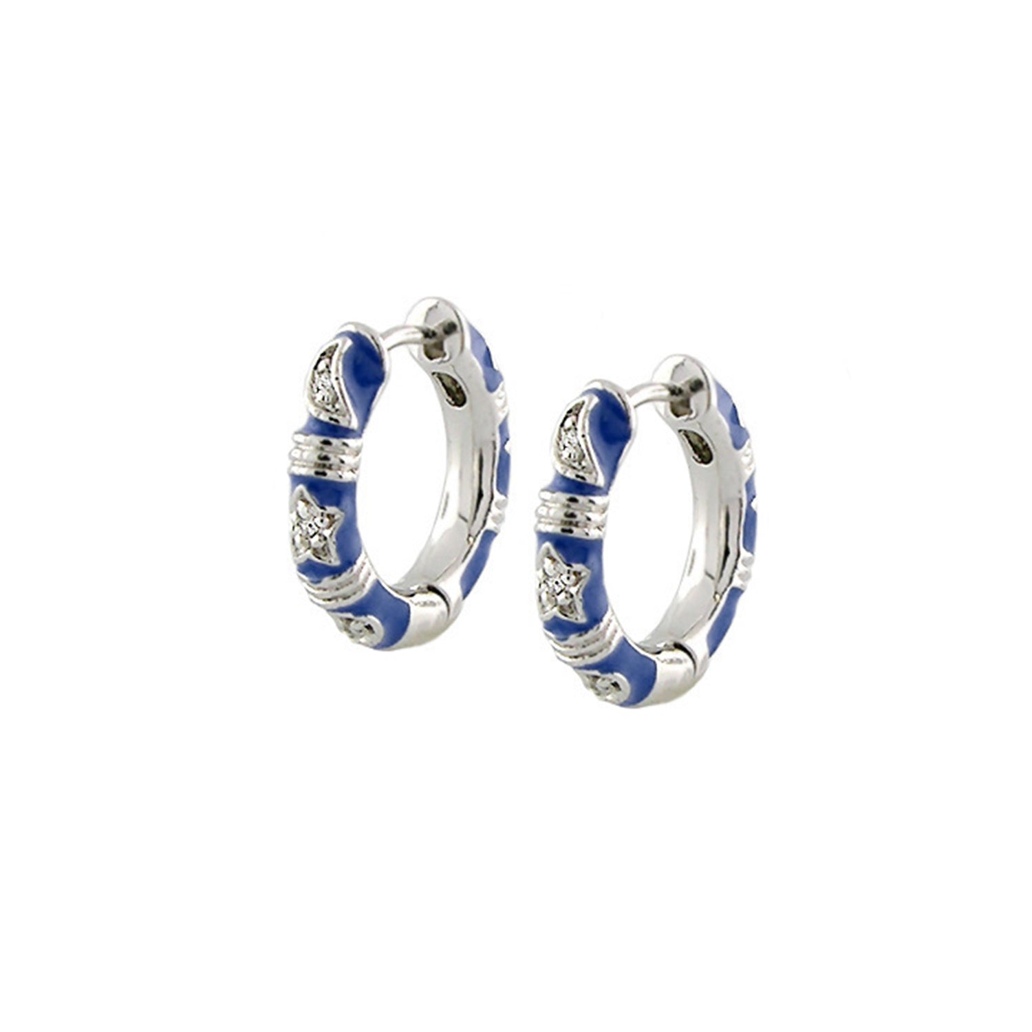 Stars of Night Earrings Slim Hoop pair, blue enamel silver hoops with stars by Lauren G Adams on Tampa Home & Garden Store