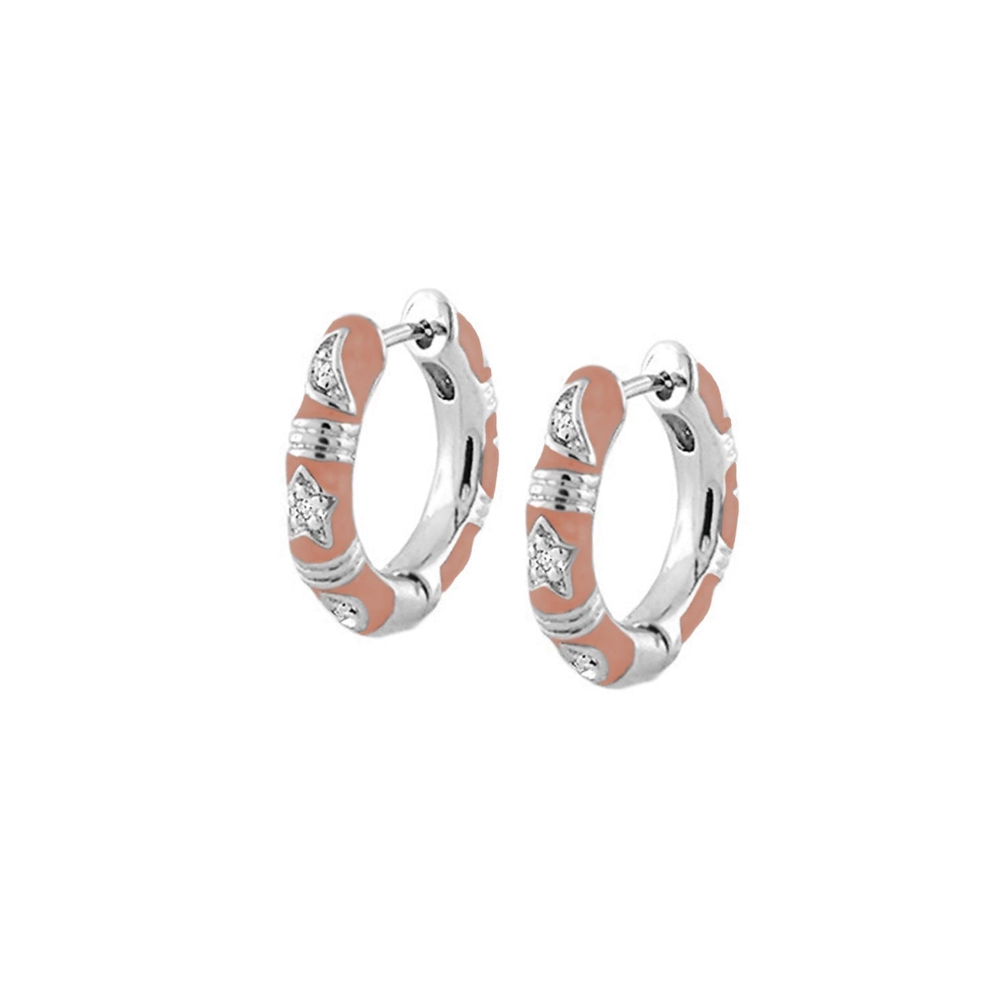 Stars of Night Earrings — Slim Hoop peach enamel silver with crystal stars by Lauren G Adams on Tampa Home & Garden Store