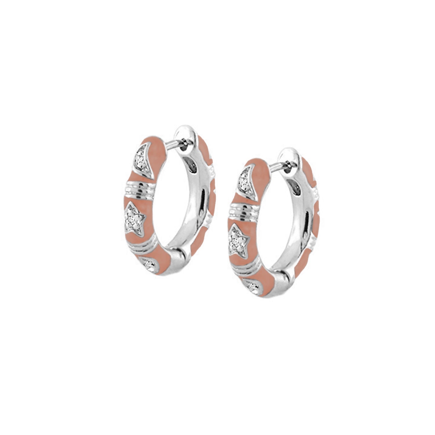 Stars of Night Earrings — Slim Hoop peach enamel silver with crystal stars by Lauren G Adams on Tampa Home & Garden Store