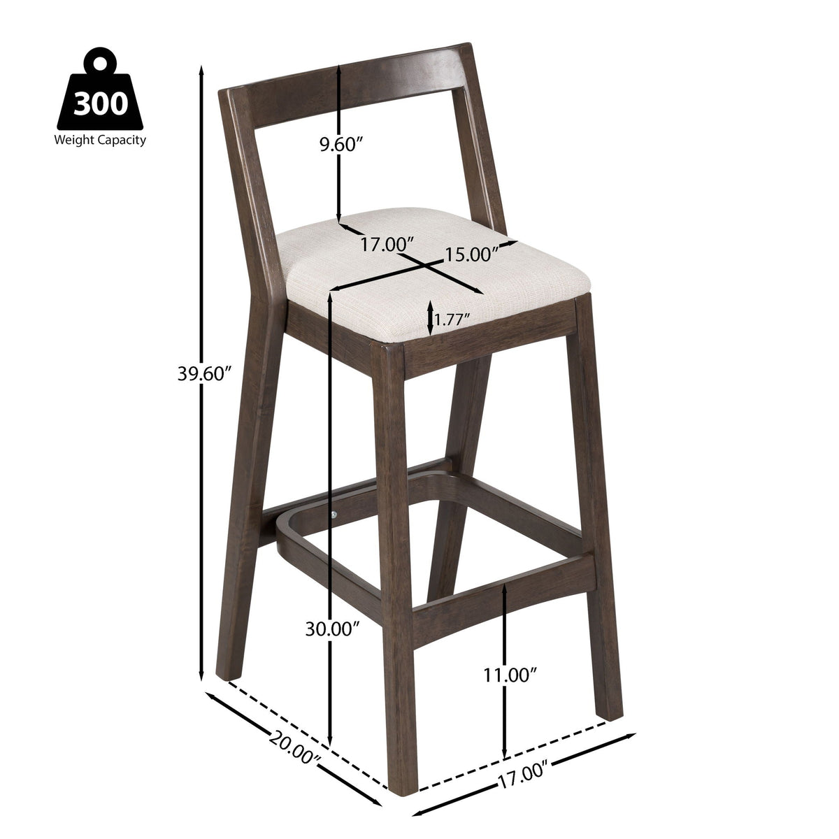 Jasper indoor barstool set of 2 with rubberwood seating in dark or light brown HouseOfZazla on Tampa Home & Garden Store
