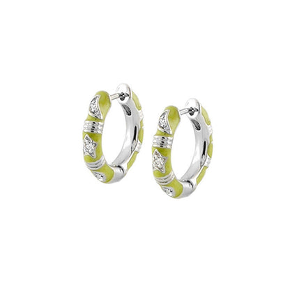 Stars of Night Slim Hoop earrings by Lauren G Adams; lime enamel hoops with diamond stars, pair on Tampa Home & Garden Store
