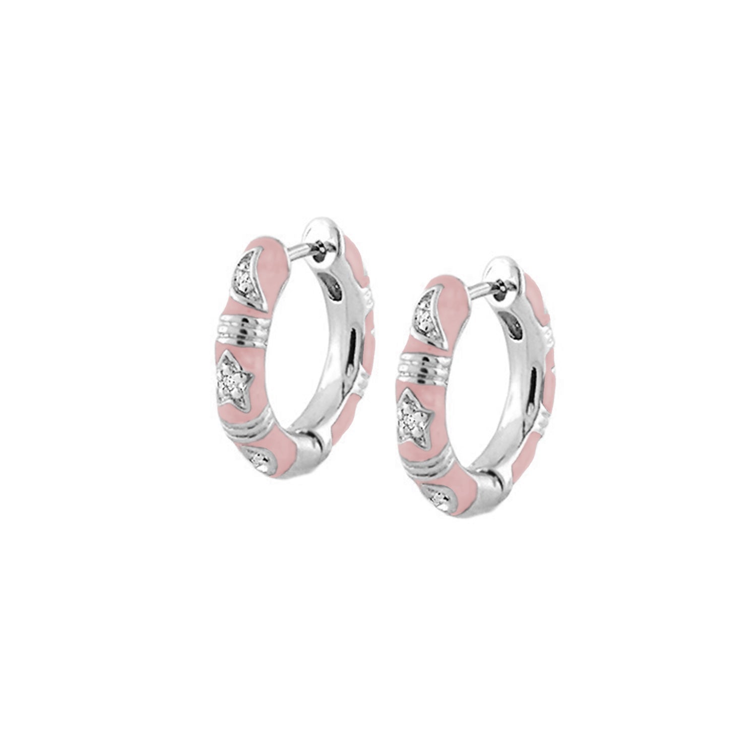 Stars of Night Earrings Slim Hoop pair in pink enamel with crystal stars by Lauren G Adams on Tampa Home & Garden Store
