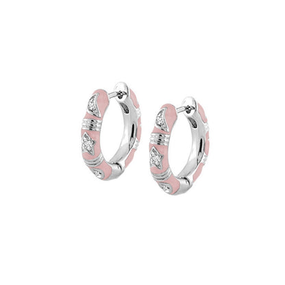 Stars of Night Earrings Slim Hoop pair in pink enamel with crystal stars by Lauren G Adams on Tampa Home & Garden Store