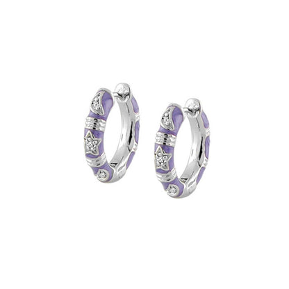 Stars of Night Earrings Slim Hoop pair purple enamel with crystal accents by Lauren G Adams on Tampa Home & Garden Store