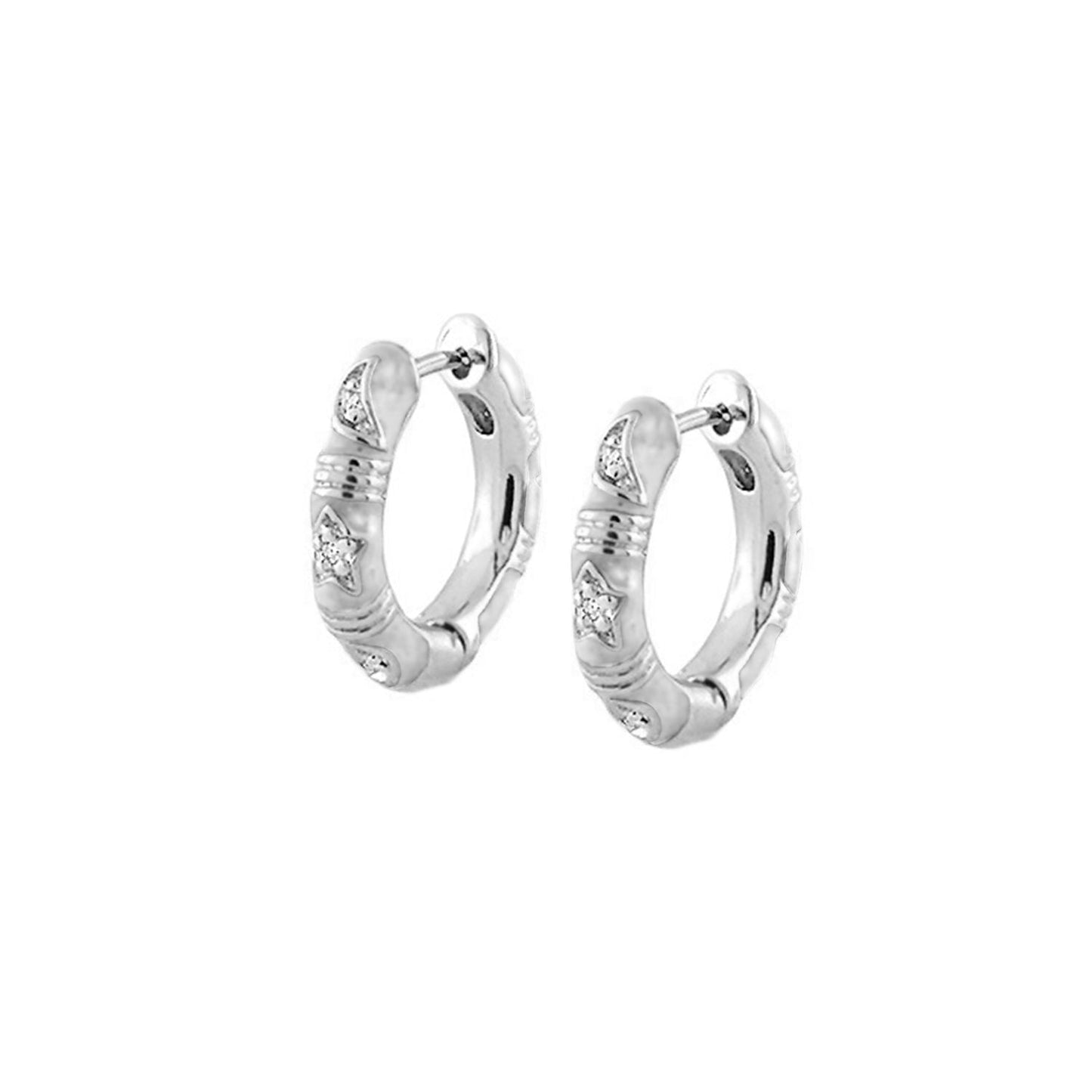 Stars of Night Earrings Slim Hoop, silver-tone hoops with star accents, Lauren G Adams on Tampa Home & Garden Store