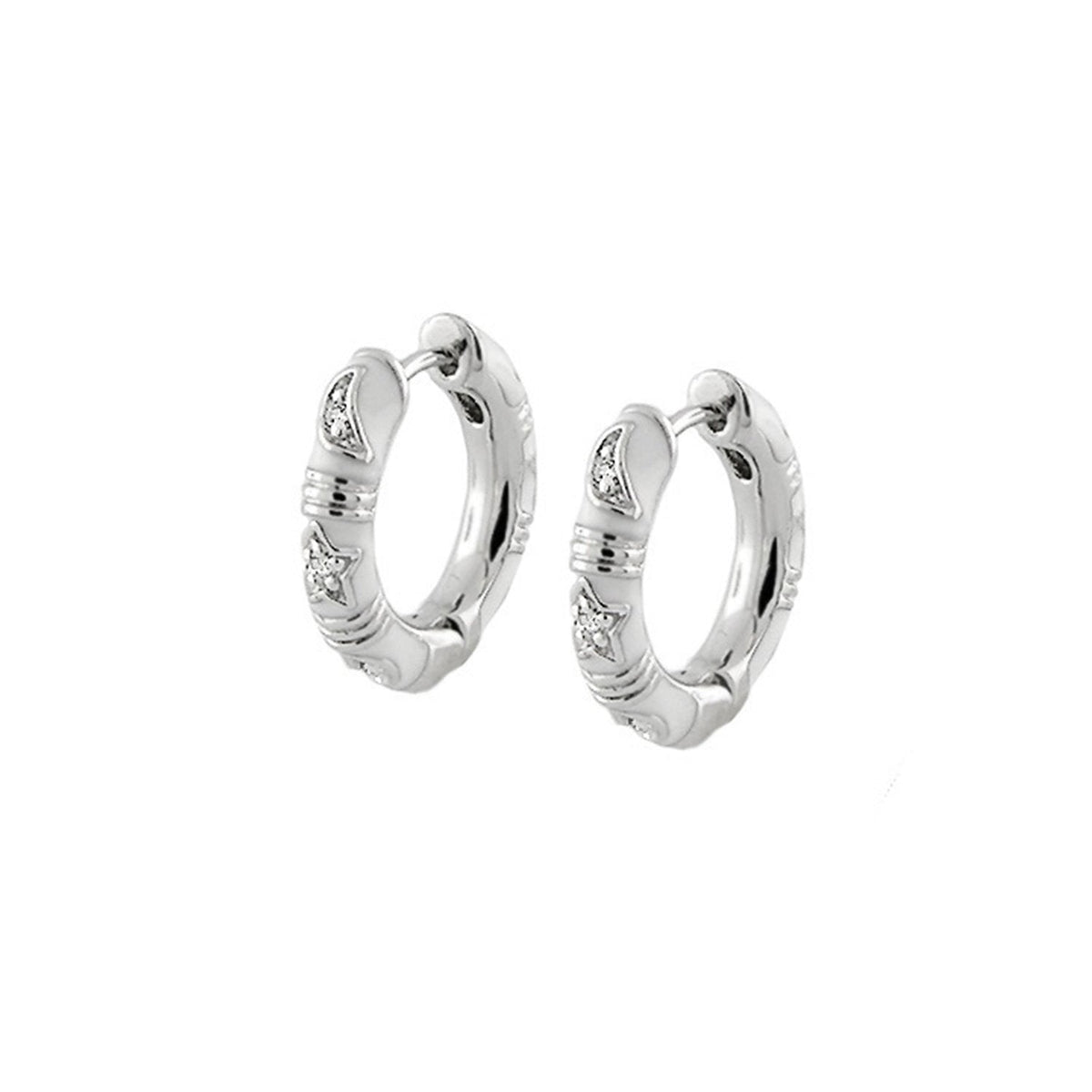 Stars of Night Earrings — Slim Hoop, silver-tone hoops with star crystal accents, Lauren G Adams on Tampa Home & Garden Store