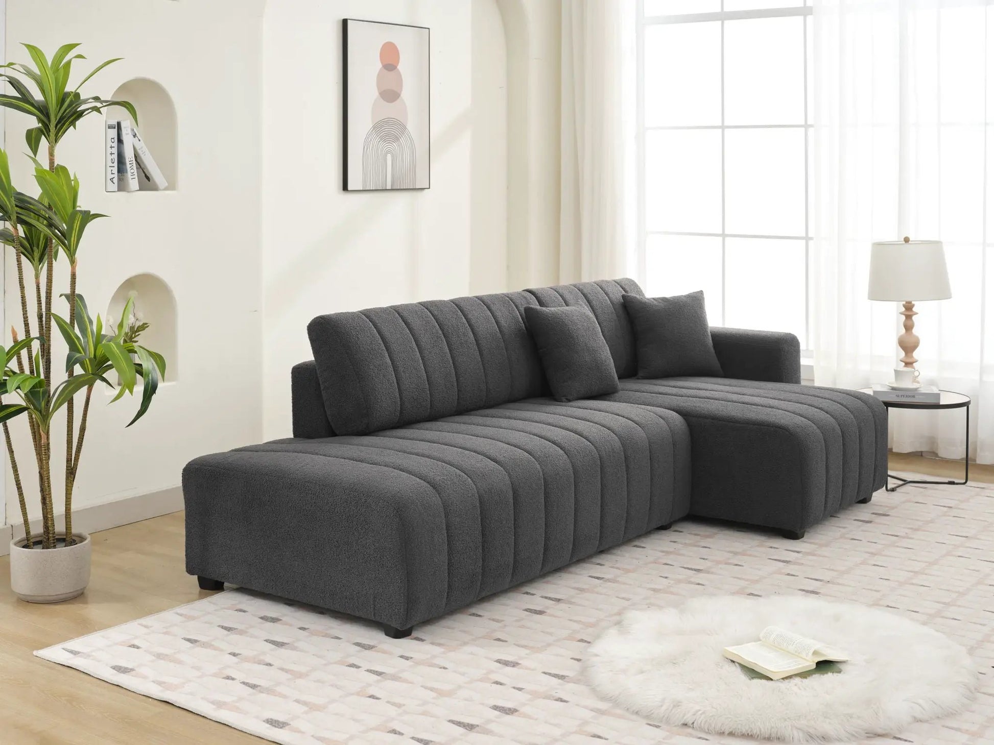 Jessica Lamb Wool Sectional Sofa with Chaise in charcoal gray fabric on Tampa Home & Garden Store
