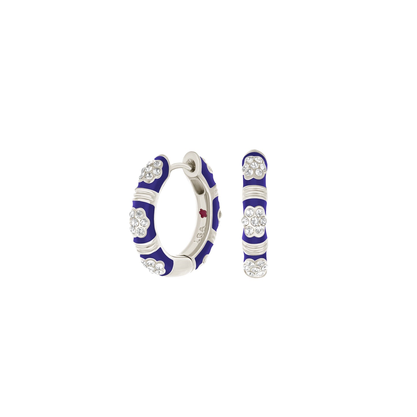 Daisy Love Pavé Cluster Huggie earrings in purple enamel with crystal pavé daisies, 3-piece set on Tampa Home & Garden Store