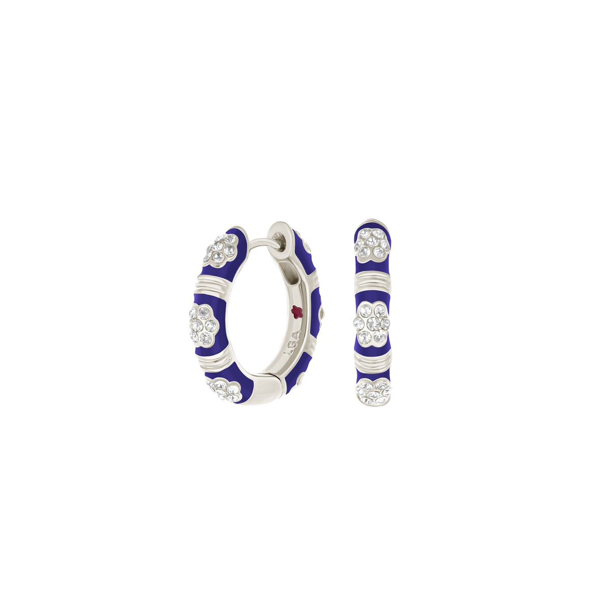 Daisy Love Pavé Cluster Huggie earrings in purple enamel with crystal pavé daisies, 3-piece set on Tampa Home & Garden Store