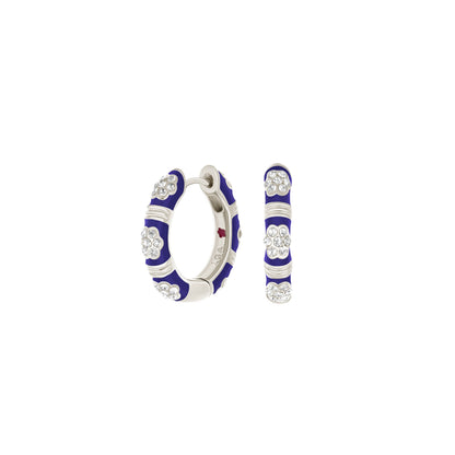 Daisy Love Pavé Cluster Huggie earrings in purple enamel with crystal pavé daisies, 3-piece set on Tampa Home & Garden Store