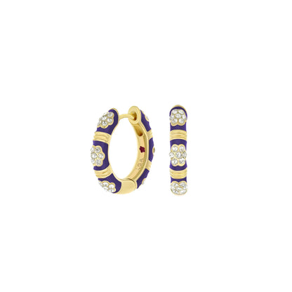 Daisy Love Pavé Cluster Huggie earrings in gold with purple enamel and clear crystals by Lauren G Adams on Tampa Home & Garden Store