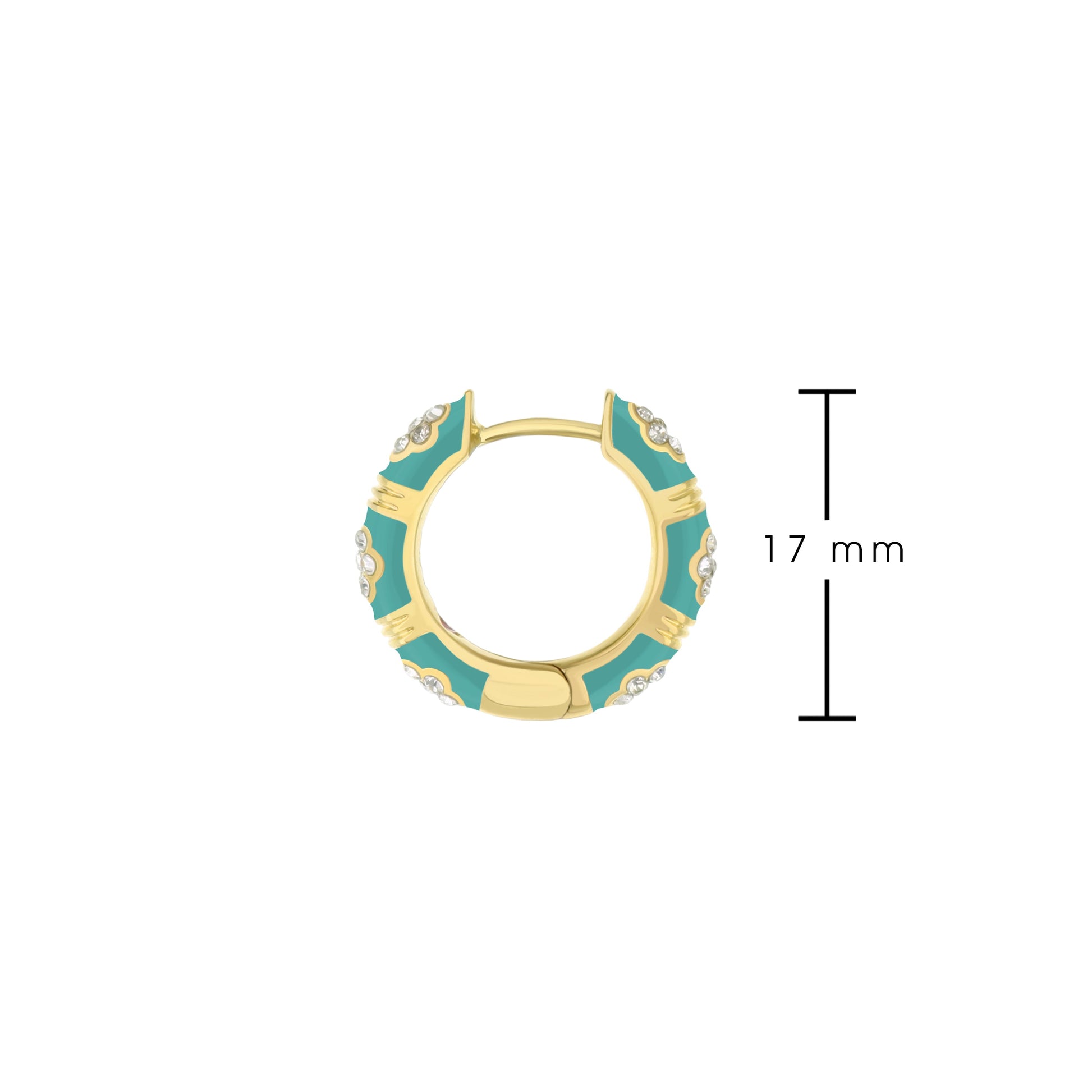 Daisy Love Pavé Cluster Huggie earrings in teal enamel with diamonds, gold setting, 17 mm on Tampa Home & Garden Store