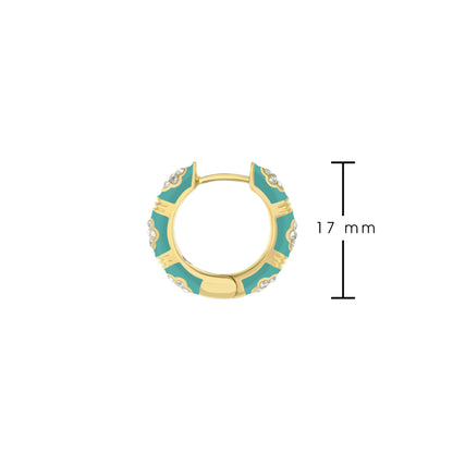 Daisy Love Pavé Cluster Huggie earrings in teal enamel with diamonds, gold setting, 17 mm on Tampa Home & Garden Store