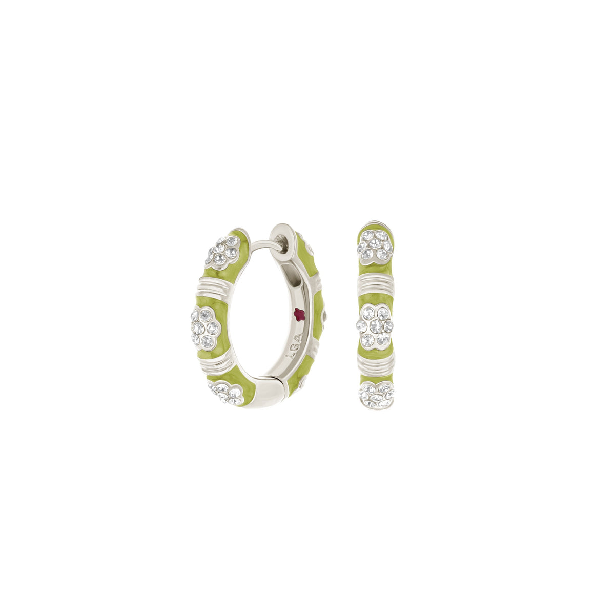 Daisy Love Pavé Cluster Huggie earrings lime enamel with crystal pavé accents by Lauren G Adams on Tampa Home & Garden Store