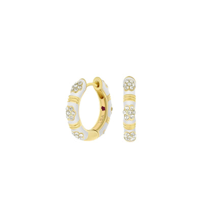 Daisy Love Pavé Cluster Huggie earrings in gold-tone with white enamel and crystal pavé on Tampa Home & Garden Store