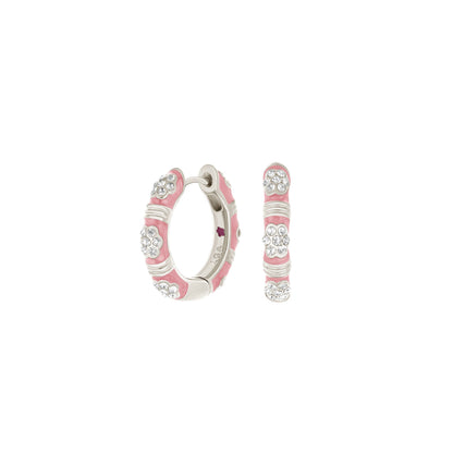 Daisy Love Earrings - Pavé Cluster Huggie by Lauren G Adams pink enamel hoops with crystal pavé on Tampa Home & Garden Store