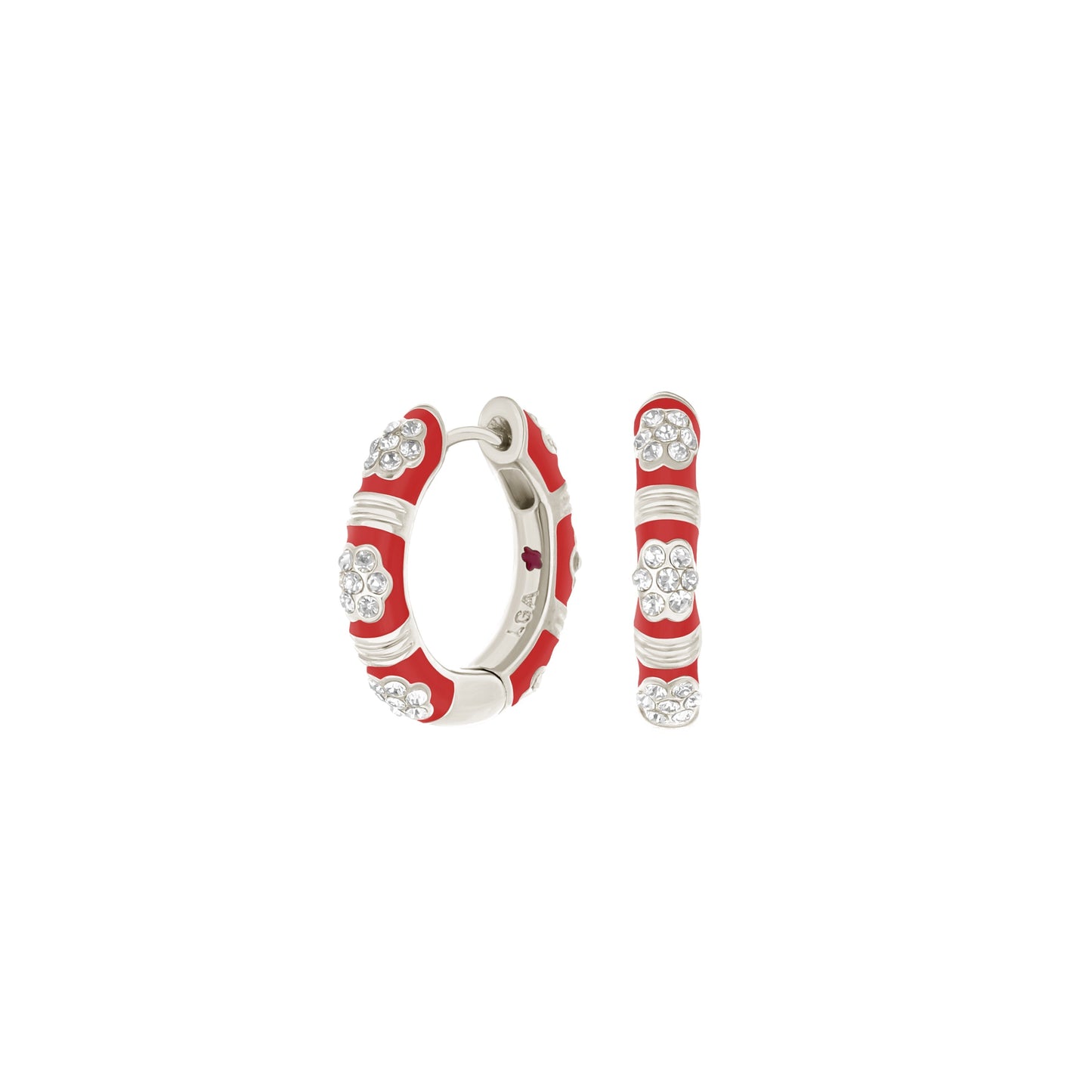 Daisy Love Pavé Cluster Huggie earrings set of 3 in red enamel with crystal pavé, Lauren G Adams on Tampa Home & Garden Store