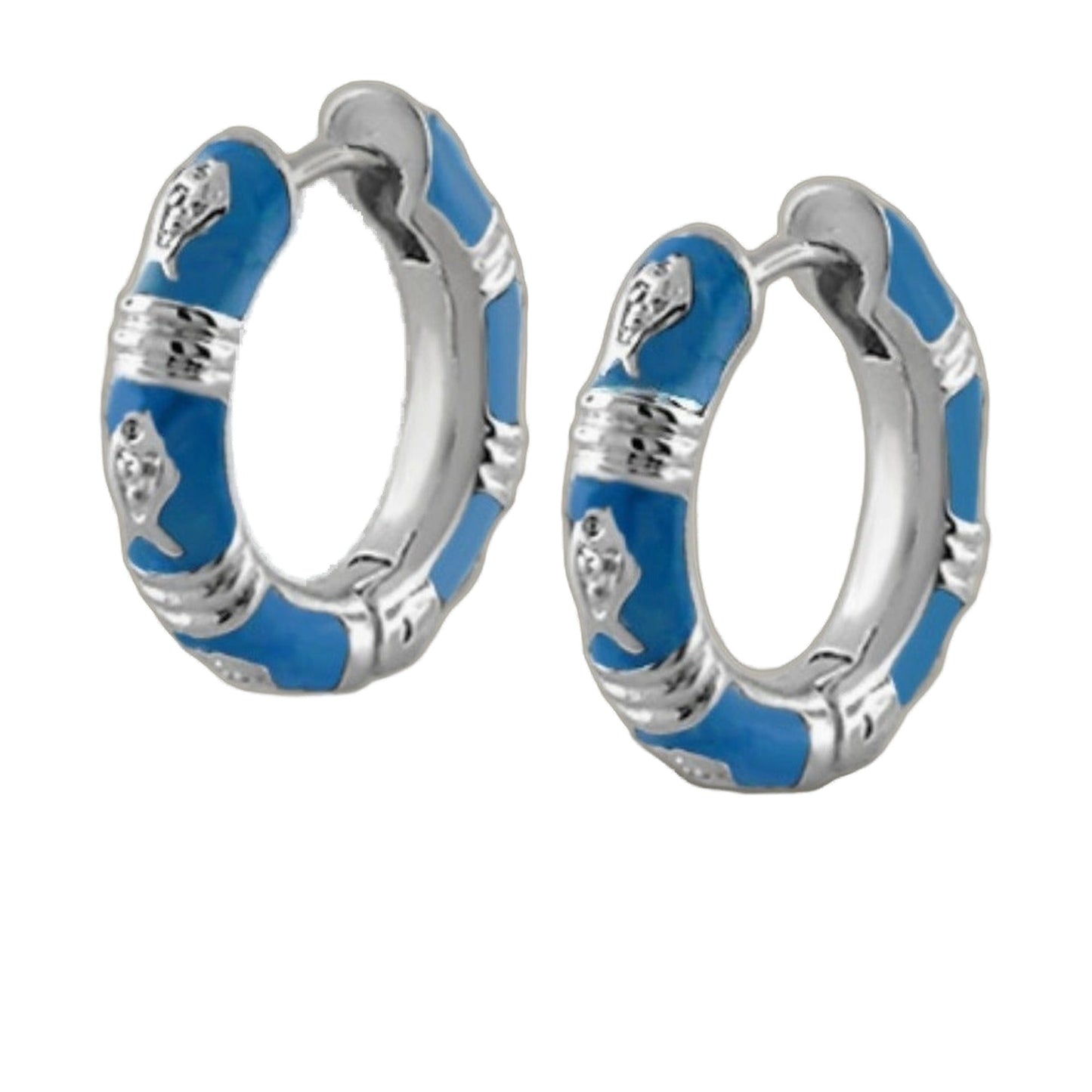 Ocean Love Huggies hoop earrings pair in blue enamel with silver accents by Lauren G Adams on Tampa Home & Garden Store