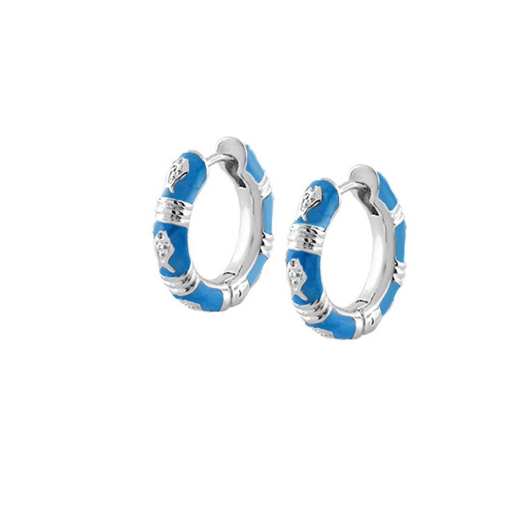 Ocean Love Huggies blue enamel hoop earrings pair by Lauren G Adams on Tampa Home & Garden Store